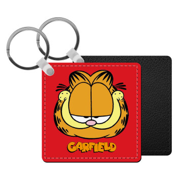 Garfield, Μπρελόκ Δερματίνη, τετράγωνο ΜΑΥΡΟ (5x5cm)