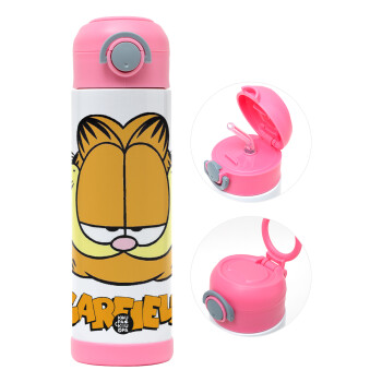 Garfield, Παιδικό παγούρι θερμό, ανοξείδωτο, με καλαμάκι ασφαλείας, ΡΟΖ (500ml)