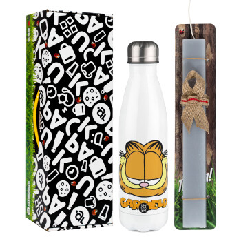 Garfield, Easter candle, metallic white thermos bottle (500ml) & aromatic flat candle (30cm) (GRAY)