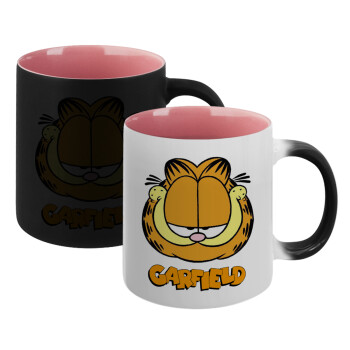 Garfield, Κούπα Μαγική εσωτερικό ΡΟΖ, κεραμική 330ml που αλλάζει χρώμα με το ζεστό ρόφημα