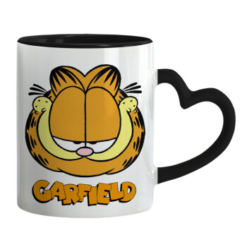 Garfield, Κούπα καρδιά χερούλι μαύρη, κεραμική, 330ml