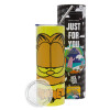 Neon Yellow Travel Tumbler, with metal straw (Stainless steel 304 Food grade, BPA free, 600ml)