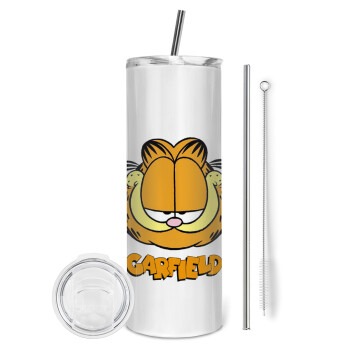 Garfield, Tumbler ποτήρι θερμό από ανοξείδωτο ατσάλι 600ml, με μεταλλικό καλαμάκι & βούρτσα καθαρισμού