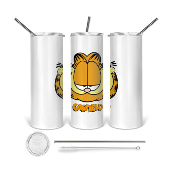 Garfield, 360 Eco friendly ποτήρι θερμό (tumbler) από ανοξείδωτο ατσάλι 600ml, με μεταλλικό καλαμάκι & βούρτσα καθαρισμού