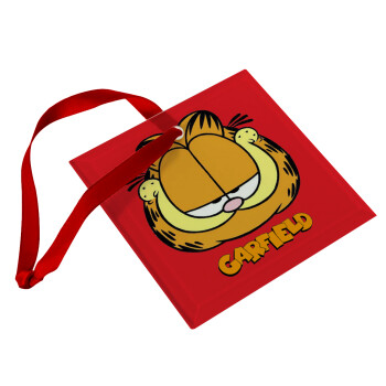 Garfield, Χριστουγεννιάτικο στολίδι γυάλινο τετράγωνο 9x9cm