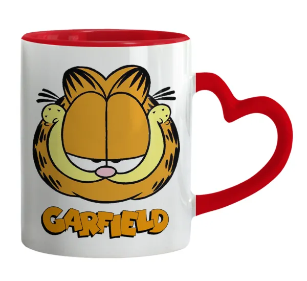 Garfield — Κούπα καρδιά χερούλι κόκκινη, κεραμική, 330ml