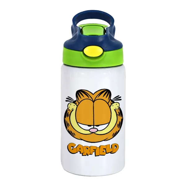 Garfield — Παιδικό παγούρι θερμό, ανοξείδωτο, με καλαμάκι ασφαλείας, πράσινο/μπλε (350ml)