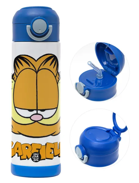 Garfield — Παιδικό παγούρι θερμό, ανοξείδωτο, με καλαμάκι ασφαλείας, ΜΠΛΕ (500ml)