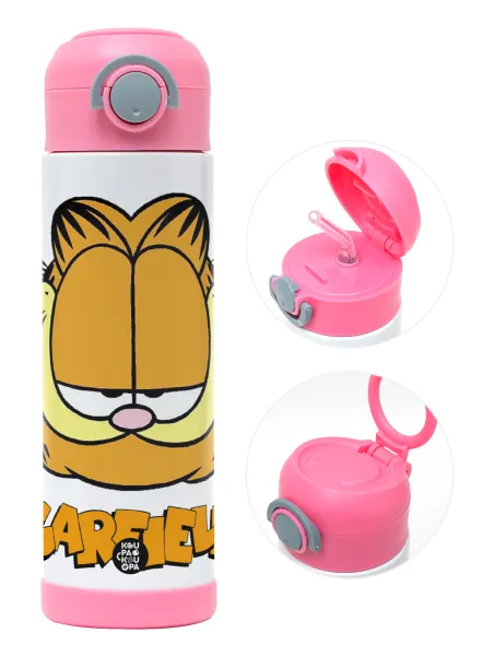 Garfield — Παιδικό παγούρι θερμό, ανοξείδωτο, με καλαμάκι ασφαλείας, ΡΟΖ (500ml)