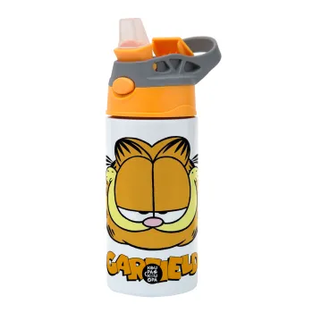 Garfield, Παιδικό παγούρι θερμό, ανοξείδωτο, με καλαμάκι ασφαλείας, Πορτοκαλί/Γκρι (360ml) BPA-FREE