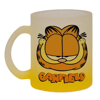 Garfield, Κούπα γυάλινη δίχρωμη με βάση το κίτρινο ματ, 330ml