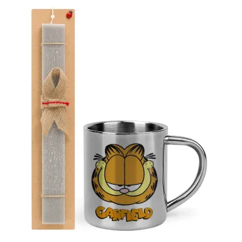 Garfield, Easter Set, metallic thermal cup (300ml) & Easter aromatic flat candle (30cm) (GRAY)