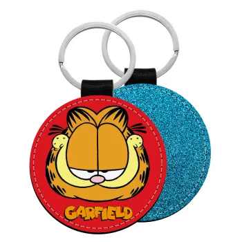 Garfield, Μπρελόκ Δερματίνη, στρογγυλό ΜΠΛΕ (5cm)