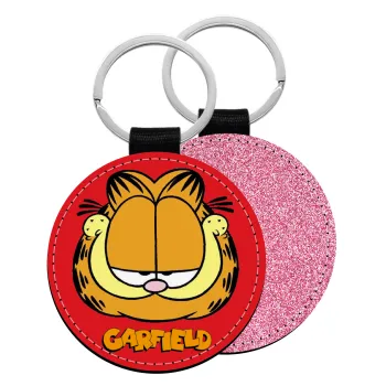 Garfield, Μπρελόκ Δερματίνη, στρογγυλό ΡΟΖ (5cm)