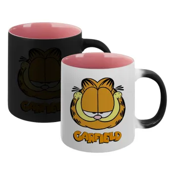Garfield, Κούπα Μαγική εσωτερικό ΡΟΖ, κεραμική 330ml που αλλάζει χρώμα με το ζεστό ρόφημα