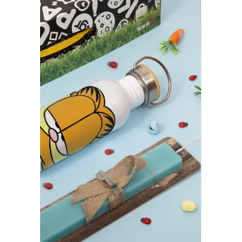 Garfield, Πασχαλινή Λαμπάδα με παγούρι μεταλλικό (620ml, stainless steel) & κερί αρωματικό πλακέ (30cm) (ΤΙΡΚΟΥΑΖ)