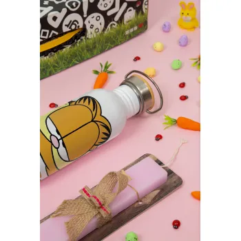 Garfield, Πασχαλινή Λαμπάδα με παγούρι μεταλλικό (620ml, stainless steel) & κερί αρωματικό πλακέ (30cm) (ΡΟΖ)
