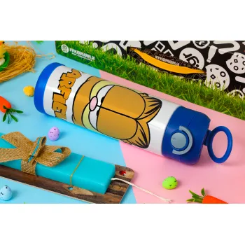 Garfield, Πασχαλινή Λαμπάδα με Παιδικό παγούρι θερμό, ανοξείδωτο, με καλαμάκι ασφαλείας, ΜΠΛΕ (500ml)