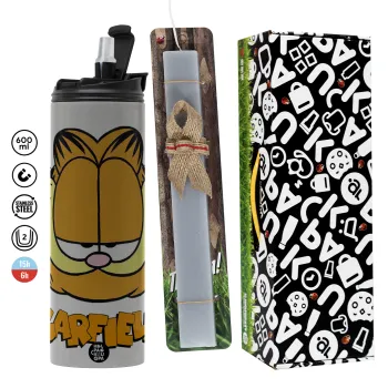 Garfield, Πασχαλινή Λαμπάδα με Travel Tumbler θερμό (600ml, BPA free) & κερί αρωματικό πλακέ (30cm) (ΓΚΡΙ)