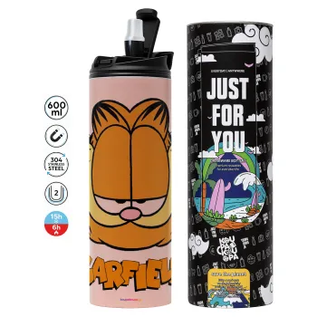 Garfield, Tumbler ποτήρι θερμό ΡΟΖ από ανοξείδωτο ατσάλι 600ml