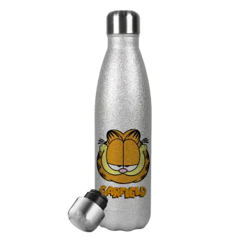 Garfield, Metallic Glitter Silver Thermos Flask (Stainless steel), double-walled, 500ml