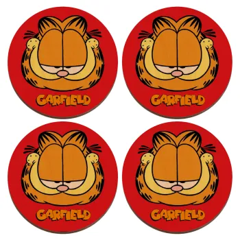 Garfield, ΣΕΤ x4 Σουβέρ ξύλινα στρογγυλά plywood (9cm)