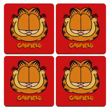 Garfield, ΣΕΤ x4 Σουβέρ ξύλινα τετράγωνα plywood (9cm)