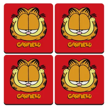 Garfield, ΣΕΤ 4 Σουβέρ ξύλινα τετράγωνα (9cm)