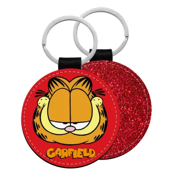 Garfield, Μπρελόκ Δερματίνη, στρογγυλό ΚΟΚΚΙΝΟ (5cm)