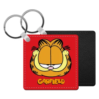 Garfield, Μπρελόκ Δερματίνη, τετράγωνο ΜΑΥΡΟ (5x5cm)