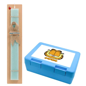 Garfield, Easter Set, children's snack container BLUE & Easter aromatic flat candle (30cm) (TURQUOISE)