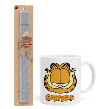 Garfield, Πασχαλινή Λαμπάδα με Κούπα κεραμική (330ml) & κερί αρωματικό πλακέ (30cm) (ΓΚΡΙ)