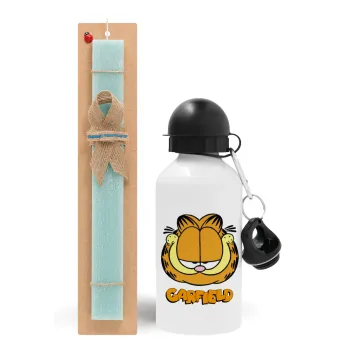 Garfield, Easter Set, metallic aluminum water bottle (500ml) & scented flat candle (30cm) (TURQUOISE)