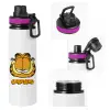 Metallic water bottle with safety lid, 850ml aluminum