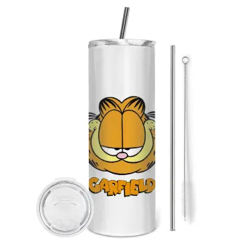 Garfield, Tumbler ποτήρι θερμό από ανοξείδωτο ατσάλι 600ml, με μεταλλικό καλαμάκι & βούρτσα καθαρισμού