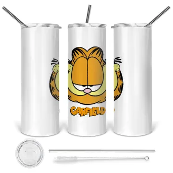 Garfield, Tumbler ποτήρι θερμό από ανοξείδωτο ατσάλι 600ml, με μεταλλικό καλαμάκι & βούρτσα καθαρισμού