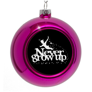 Peter pan, Never Grow UP, Στολίδι Χριστουγεννιάτικη μπάλα δένδρου Μωβ 8cm