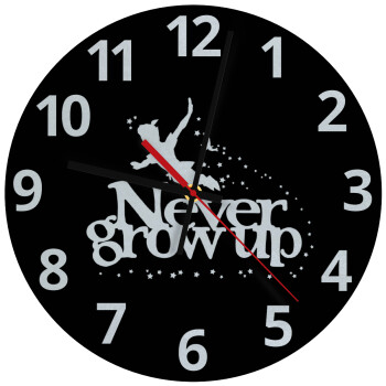Peter pan, Never Grow UP, Ρολόι τοίχου γυάλινο (30cm)