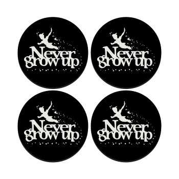 Peter pan, Never Grow UP, SET of 4 round wooden coasters (9cm)