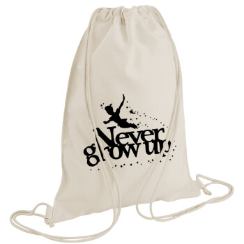 Peter pan, Never Grow UP, Backpack bag GYMBAG natural (28x40cm)