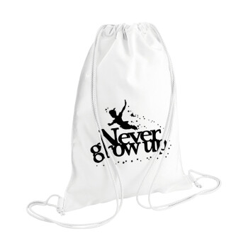 Peter pan, Never Grow UP, Τσάντα πλάτης πουγκί GYMBAG λευκή (28x40cm)