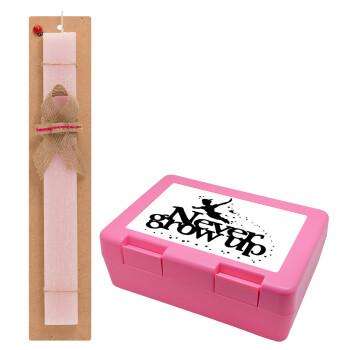 Peter pan, Never Grow UP, Easter Set, children's snack container PINK & scented flat Easter candle (30cm) (PINK)