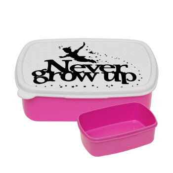 Peter pan, Never Grow UP, ΡΟΖ παιδικό δοχείο φαγητού (lunchbox) πλαστικό (BPA-FREE) Lunch Βox M18 x Π13 x Υ6cm