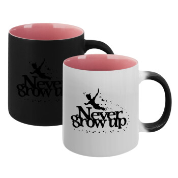Peter pan, Never Grow UP, Κούπα Μαγική εσωτερικό ΡΟΖ, κεραμική 330ml που αλλάζει χρώμα με το ζεστό ρόφημα