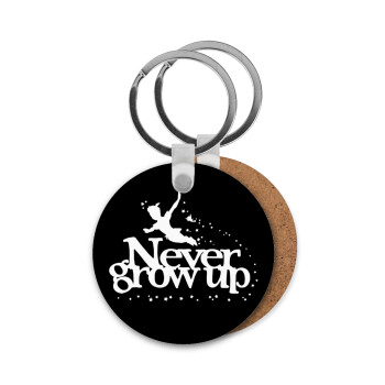 Peter pan, Never Grow UP, Μπρελόκ Ξύλινο στρογγυλό MDF Φ5cm