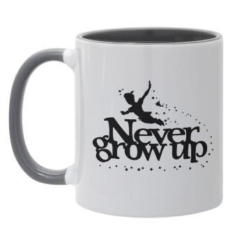 Peter pan, Never Grow UP, Κούπα χρωματιστή γκρι, κεραμική, 330ml