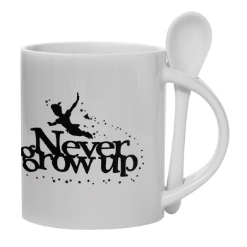 Peter pan, Never Grow UP, Ceramic coffee mug with Spoon, 330ml (1pcs)