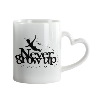 Peter pan, Never Grow UP, Mug heart handle, ceramic, 330ml