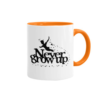 Peter pan, Never Grow UP, Mug colored orange, ceramic, 330ml