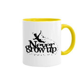 Peter pan, Never Grow UP, Mug colored yellow, ceramic, 330ml